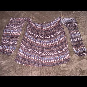 Brown off shoulder shirt